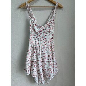Princess Polly Romper Pink Floral Ruffle Strap Back‎ Tie White Women's Size 8